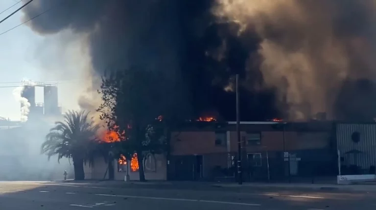 CA Firefighters Battle Blaze at Tortilla Warehouse