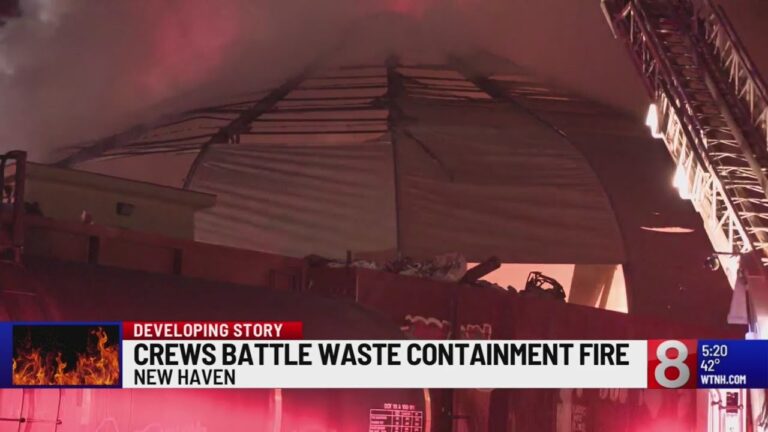 Excavator Pulls Debris so New Haven, CT, Crews Can Access Fire