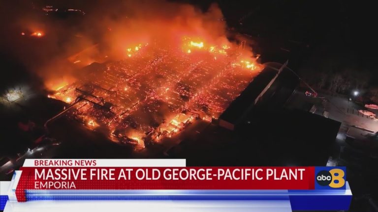 Firefighters Battle Massive Blaze at Closed Georgia-Pacific Plant in Virginia