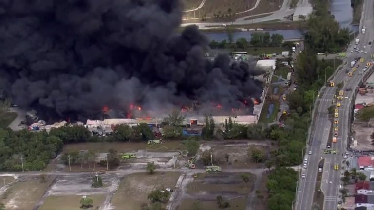 Over 100 Florida Firefighters Battle Massive Five-Alarm Warehouse Blaze