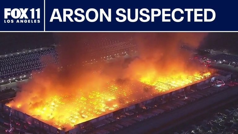 Massive warehouse blaze forces California crews to retreat amid heavy fire conditions