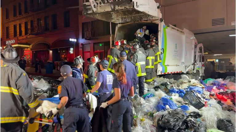 San Francisco Firefighters Empty Garbage Truck to Rescue Man Trapped Inside